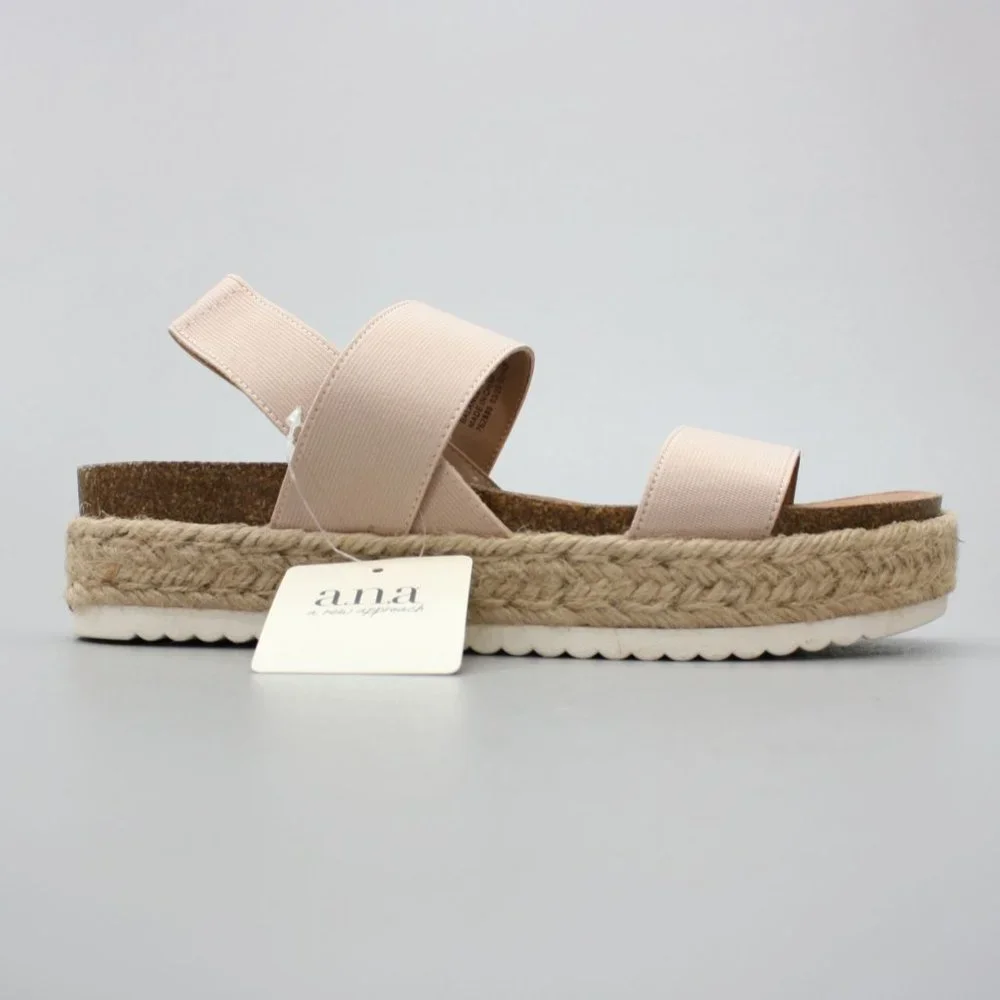 ana Ladies 9 Coy Nude/Tan A New Approach Platform Elastic Slingback Jute Sandals - Picture 4 of 10